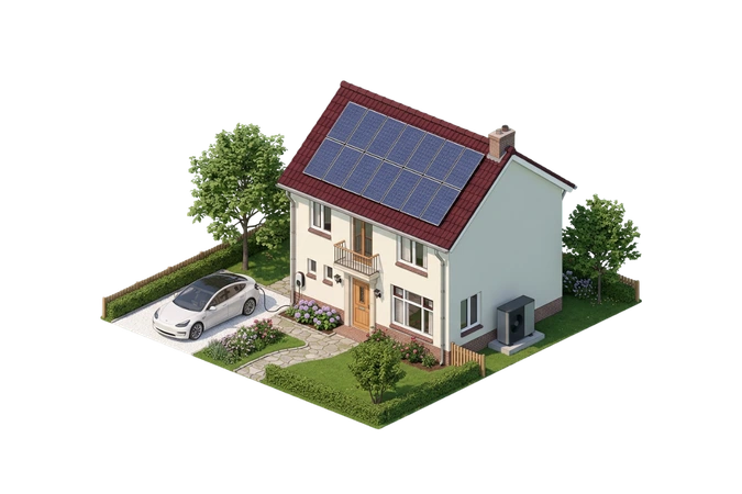 Grote woning met zonnepanelen, elektrische auto en warmtepomp